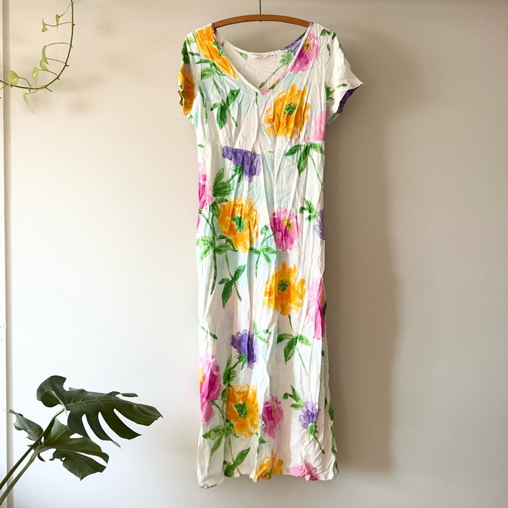 Jams World Women's Floral Sun Dress Sky Flower Short Sleeve Sz M